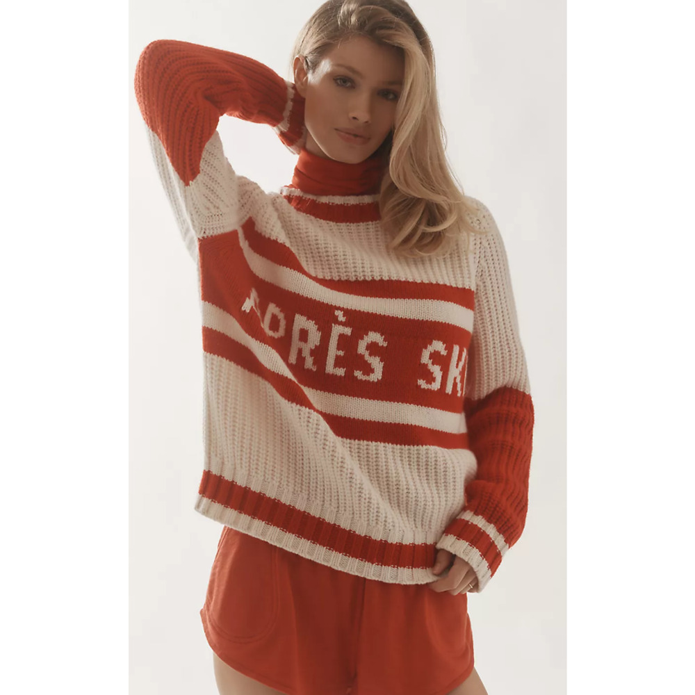 NWT Anthropologie Stateside Après Ski Red White Crew-Neck Sweater - Medium - Picture 4 of 6